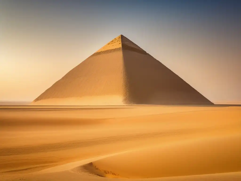 La misteriosa Pirámide Acodada de Dahshur, un enigma en tonos cálidos y terrosos, se alza imponente contra el cielo azul