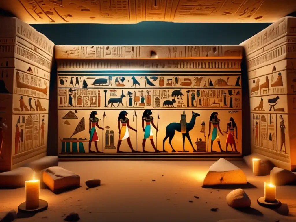 Misteriosa y cautivadora imagen de una tumba egipcia antigua, resaltando los métodos de protección empleados para evitar saqueos