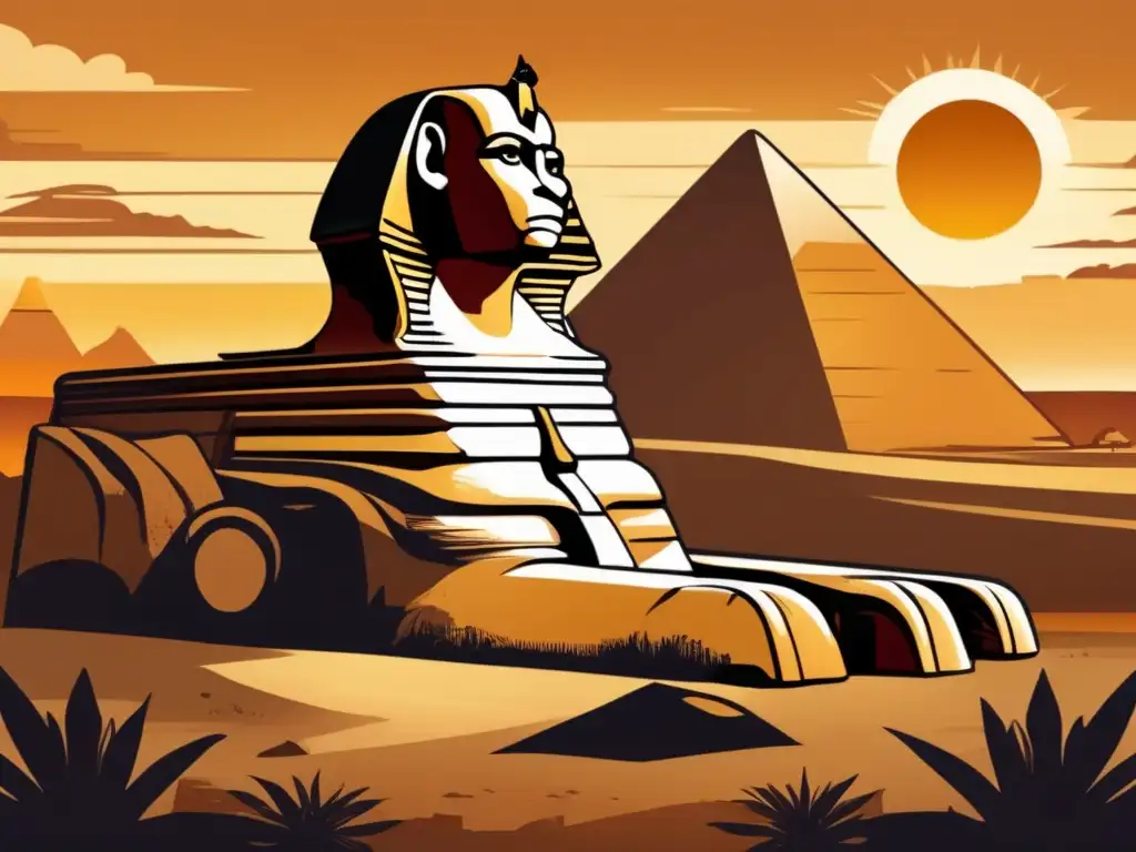 La Esfinge de Giza emerge misteriosa entre ruinas antiguas, sus detalles tallados en piedra revelan su historia