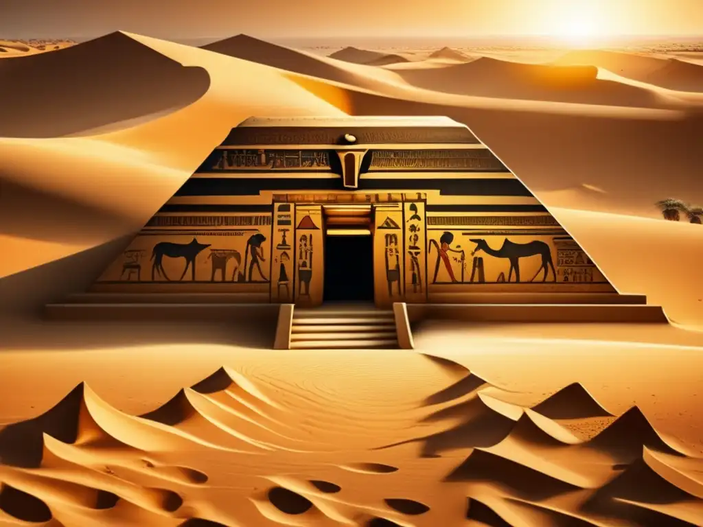 Misteriosa tumba egipcia bañada por la cálida luz del sol