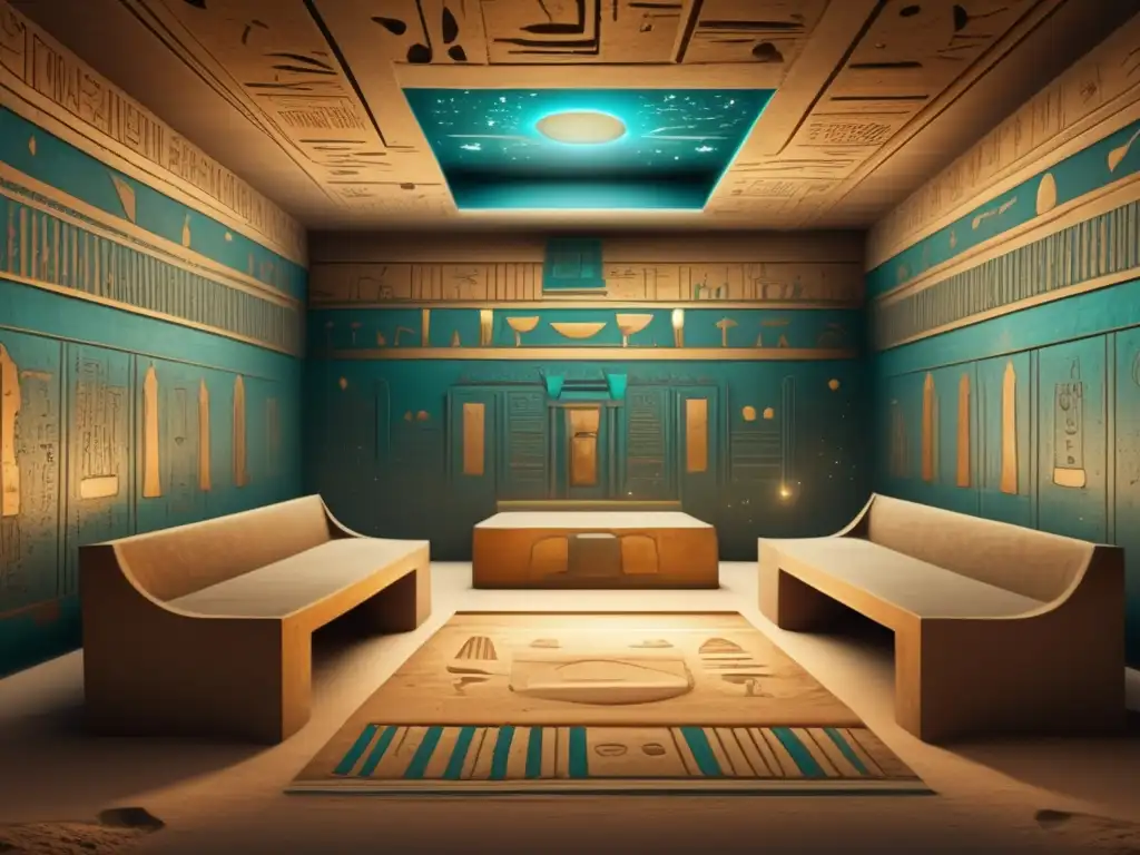 Un misterioso y detallado interior de una tumba egipcia antigua