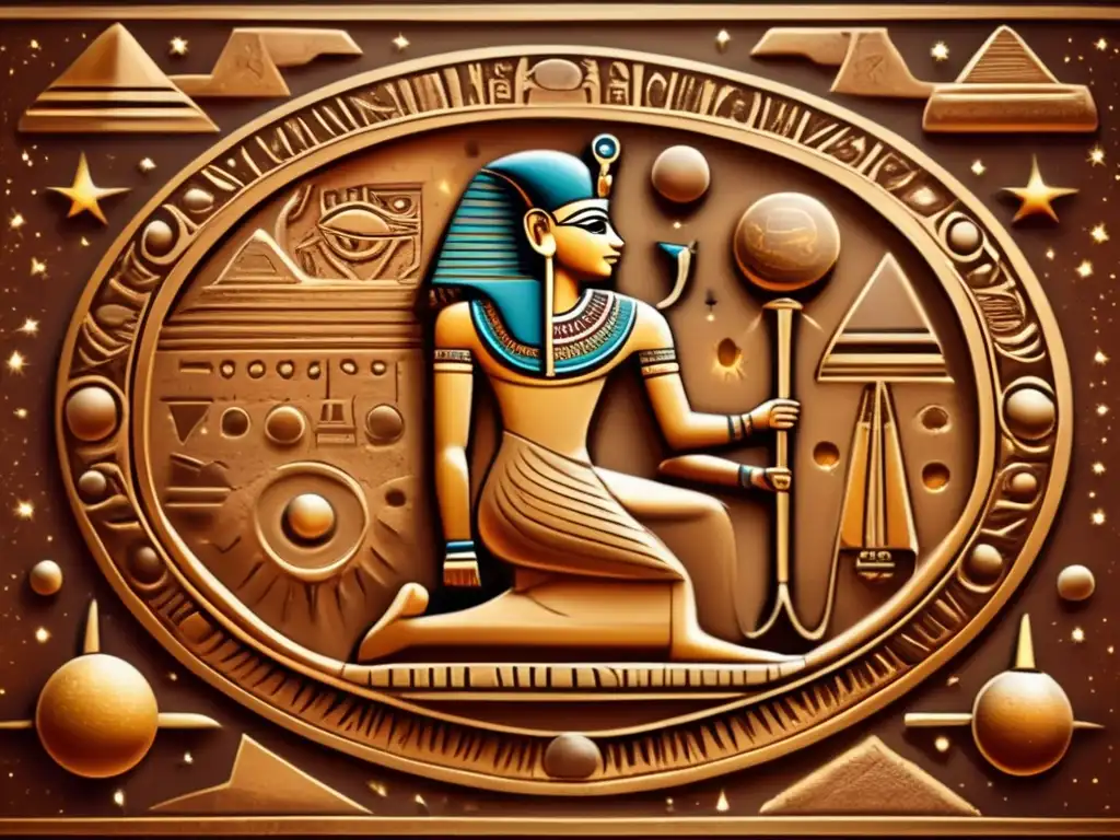 Misterioso mural egipcio antiguo con símbolos astronómicos y mensajes codificados