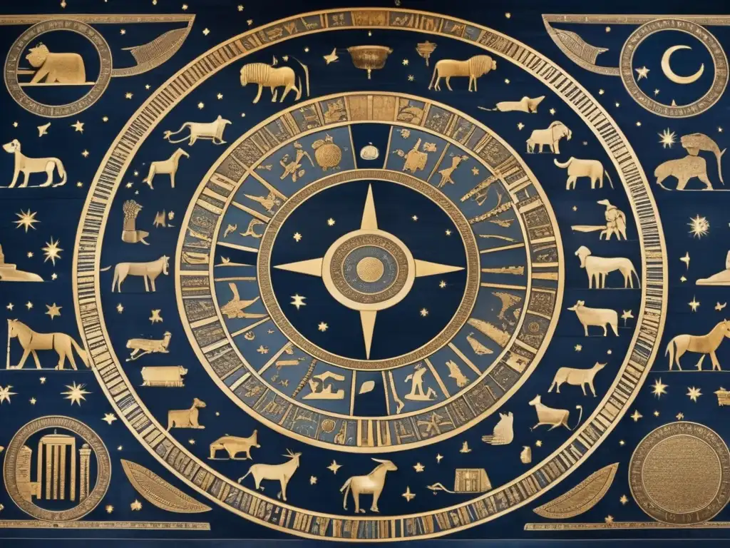 Misterioso zodíaco en el Templo de Dendera: una imagen cautivadora que evoca la antigüedad, con detalles celestiales y atmósfera envolvente