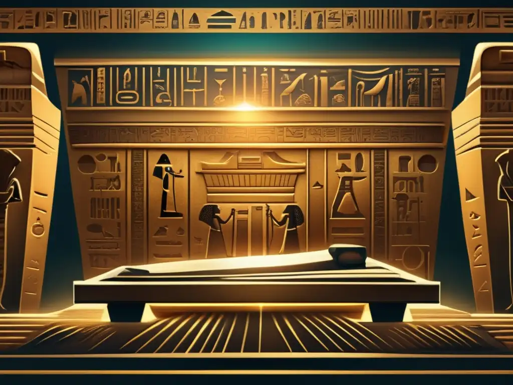 Mito o realidad: Explorando la maldición faraónica en una ilustración vintage de una tumba egipcia antigua con misteriosas inscripciones