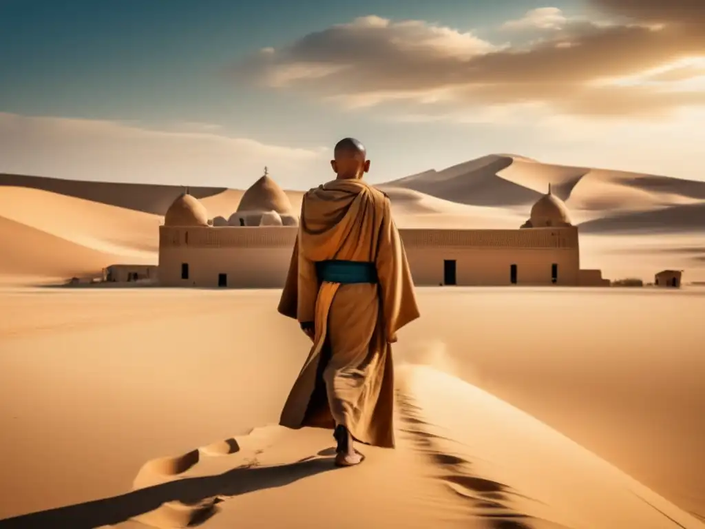 Un monasterio sereno en el desierto egipcio, de estilo vintage