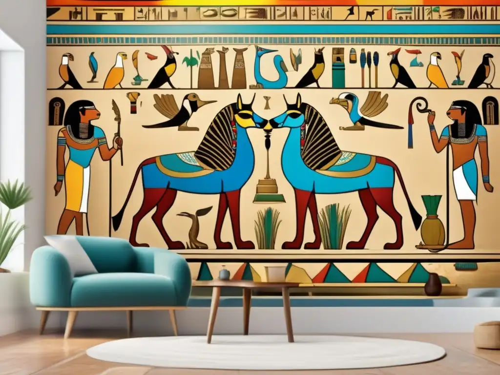 Un mural cautivador en un templo egipcio antiguo muestra animales sagrados de Egipto, simbolizando el significado de los animales sagrados en Egipto