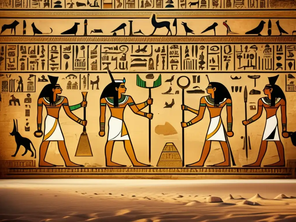 Un mural egipcio antiguo con jeroglíficos reales del Antiguo Egipto