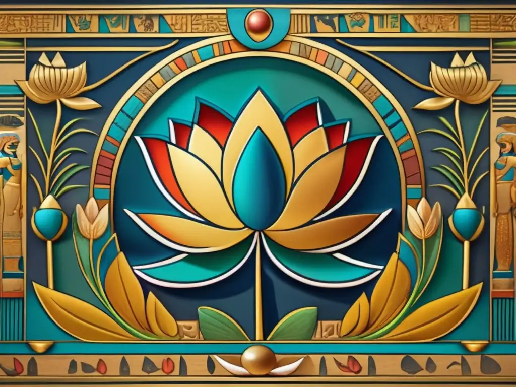 Una mural egipcio antiguo en 8k detalla el significado del loto en el arte y cultura egipcia