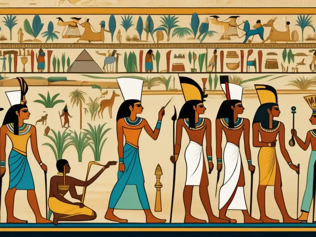 Mural egipcio antiguo con signos de estratificación social en el Valle del Nilo