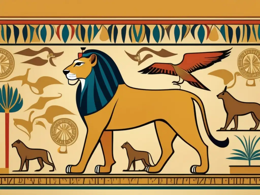 Una ilustración vintage muestra un mural majestuoso en la tumba de un antiguo sacerdote egipcio