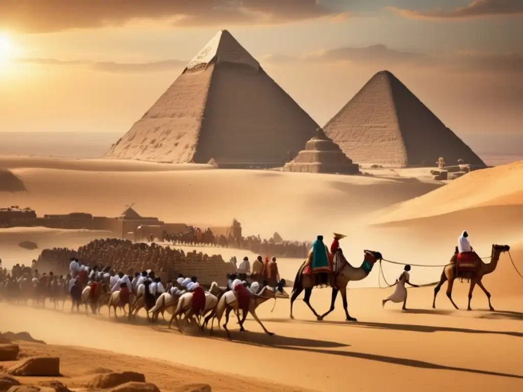 Formación de obreros en Egipto: Trabajadores antiguos aprenden habilidades bajo la guía de expertos en las majestuosas pirámides de Giza