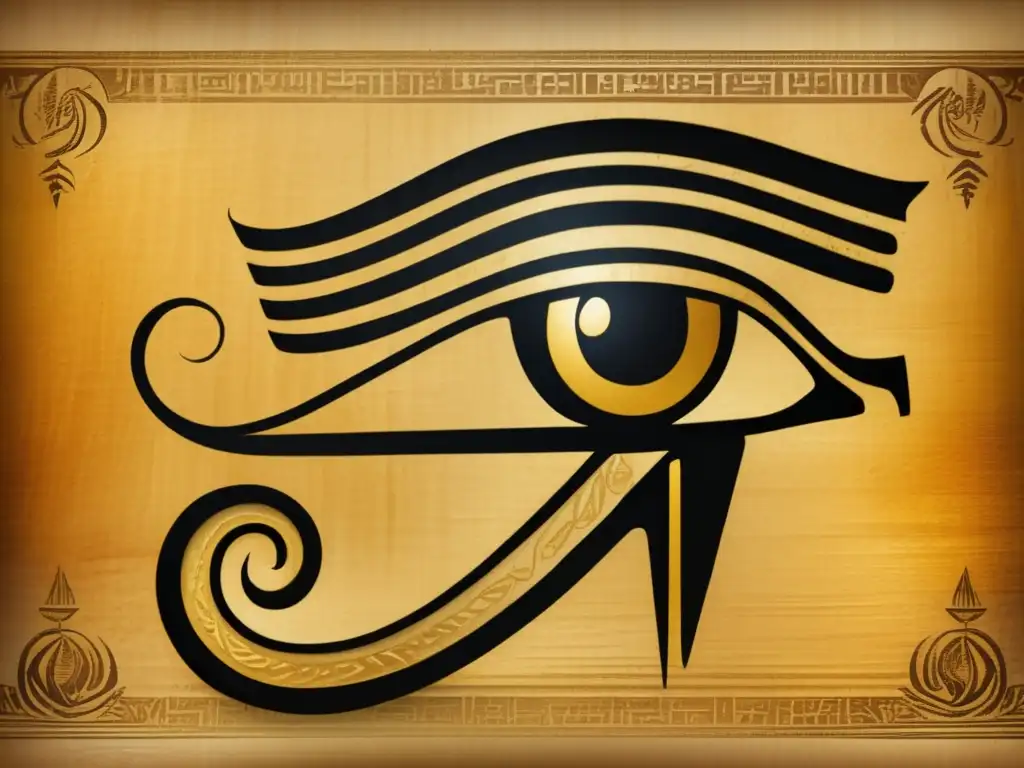El Ojo de Horus en un antiguo pergamino amarillento, revela su significado oculto en una imagen detallada de 8k