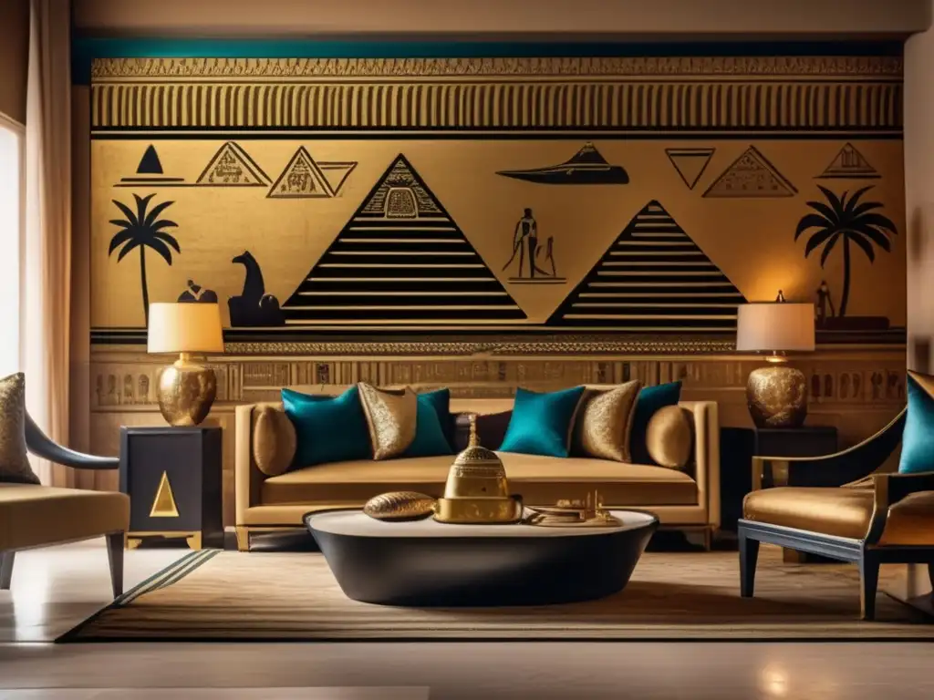 Un opulento salón egipcio de estilo vintage en una casa moderna