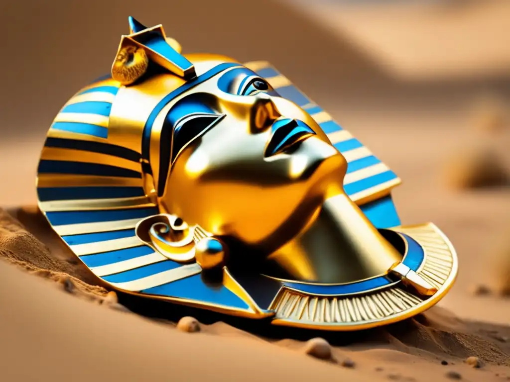 Ornamentada máscara funeraria dorada de Psusennes I, faraón de la tumba de oro en Tanis