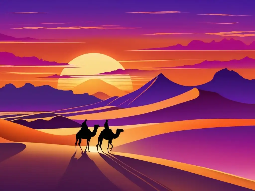 Un paisaje desértico cautivador al atardecer, con imponentes dunas doradas reflejando el cálido resplandor del sol
