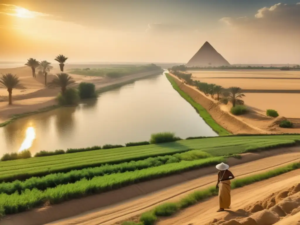 Un paisaje agrícola a lo largo del Nilo en Egipto, donde las inundaciones del Nilo traen abundancia a la región