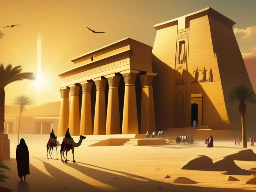 Paisaje religioso egipcio: la majestuosidad del antiguo templo junto a la emergente presencia del cristianismo en una iglesia copta iluminada