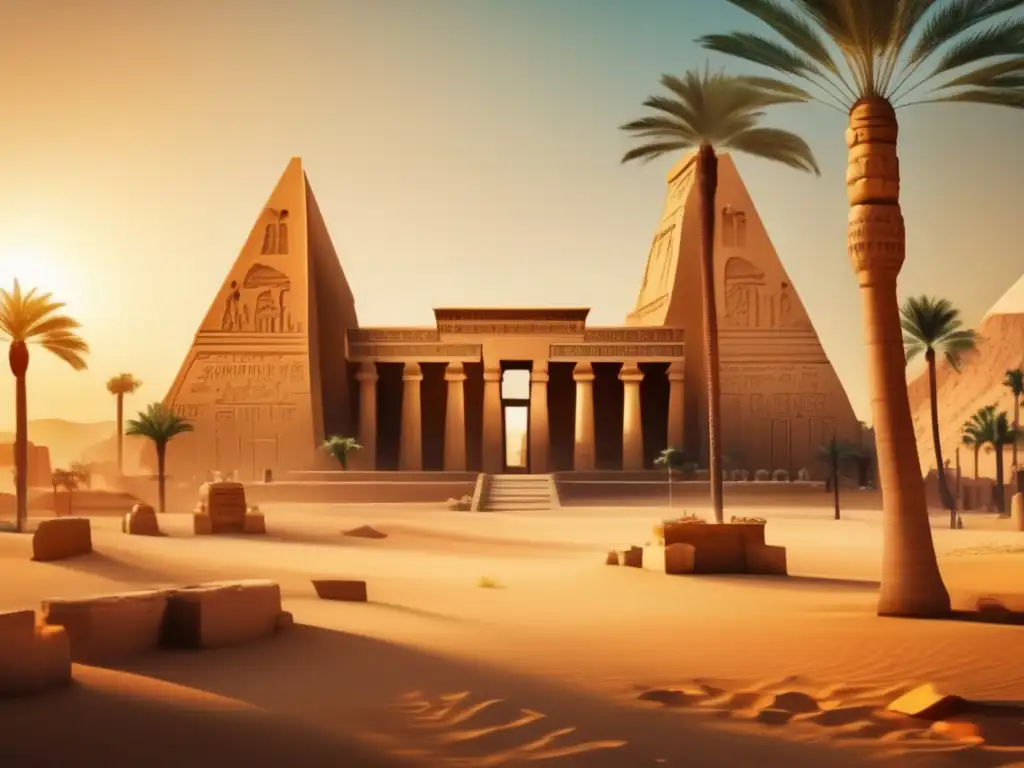 Un paisaje sagrado de Naqa en Egipto, bañado en cálida luz dorada