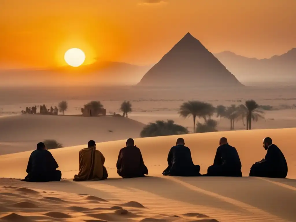 Un paisaje sereno del desierto egipcio con un monasterio copto en la cima de una colina rocosa