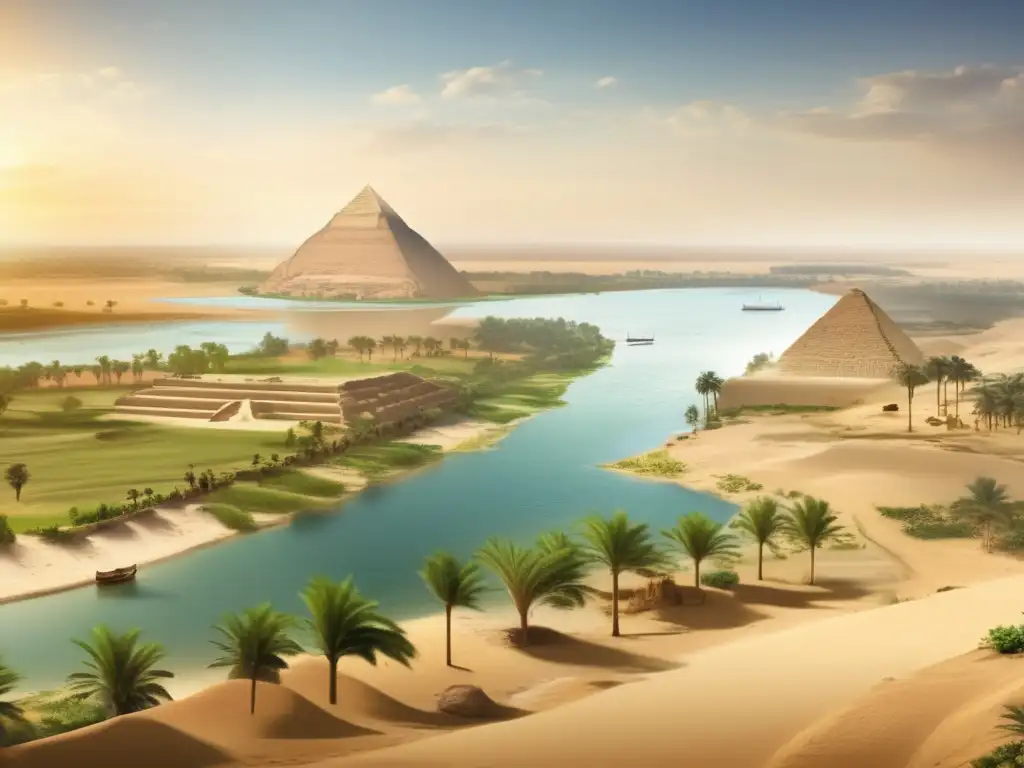Paisaje vintage de la antigua isla de Elefantina en Egipto, con el majestuoso río Nilo fluyendo a su lado