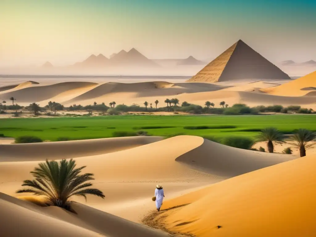Un paisaje vintage del vasto desierto egipcio, con dunas doradas que se extienden hasta donde alcanza la vista