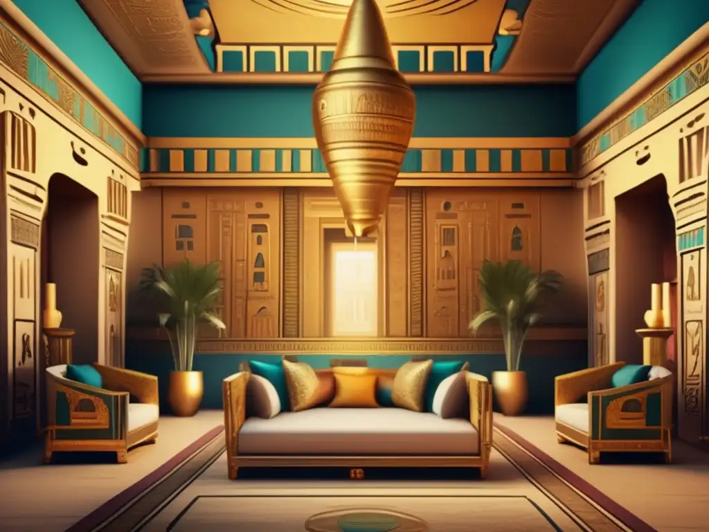 Un palacio antiguo egipcio bellamente adornado con muebles y decoración artesanal