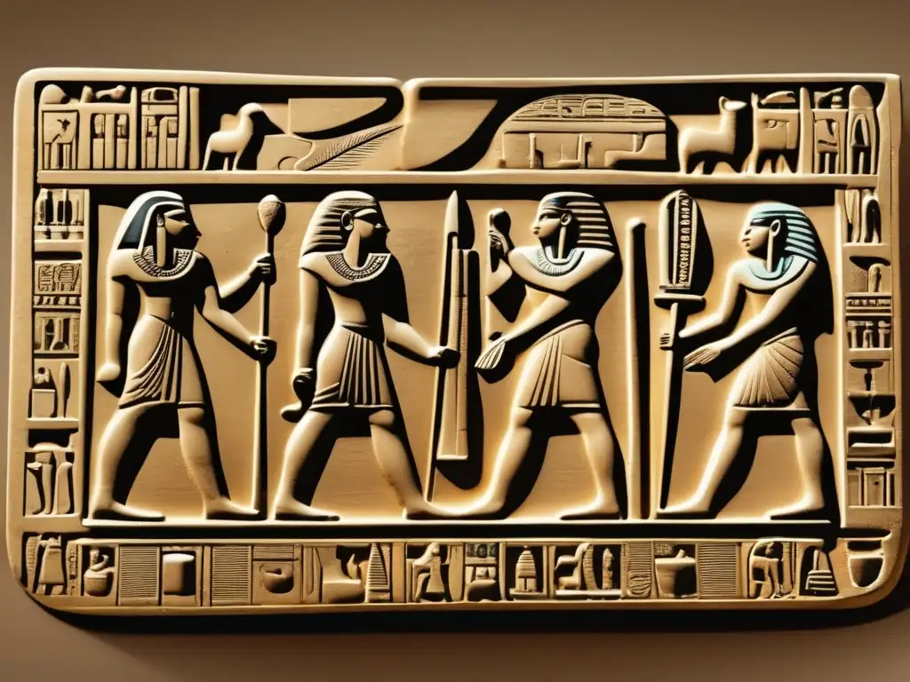 Paleta de Narmer: una ilustración vintage de detalle excepcional que muestra los símbolos y significado de esta antigua pieza ceremonial egipcia
