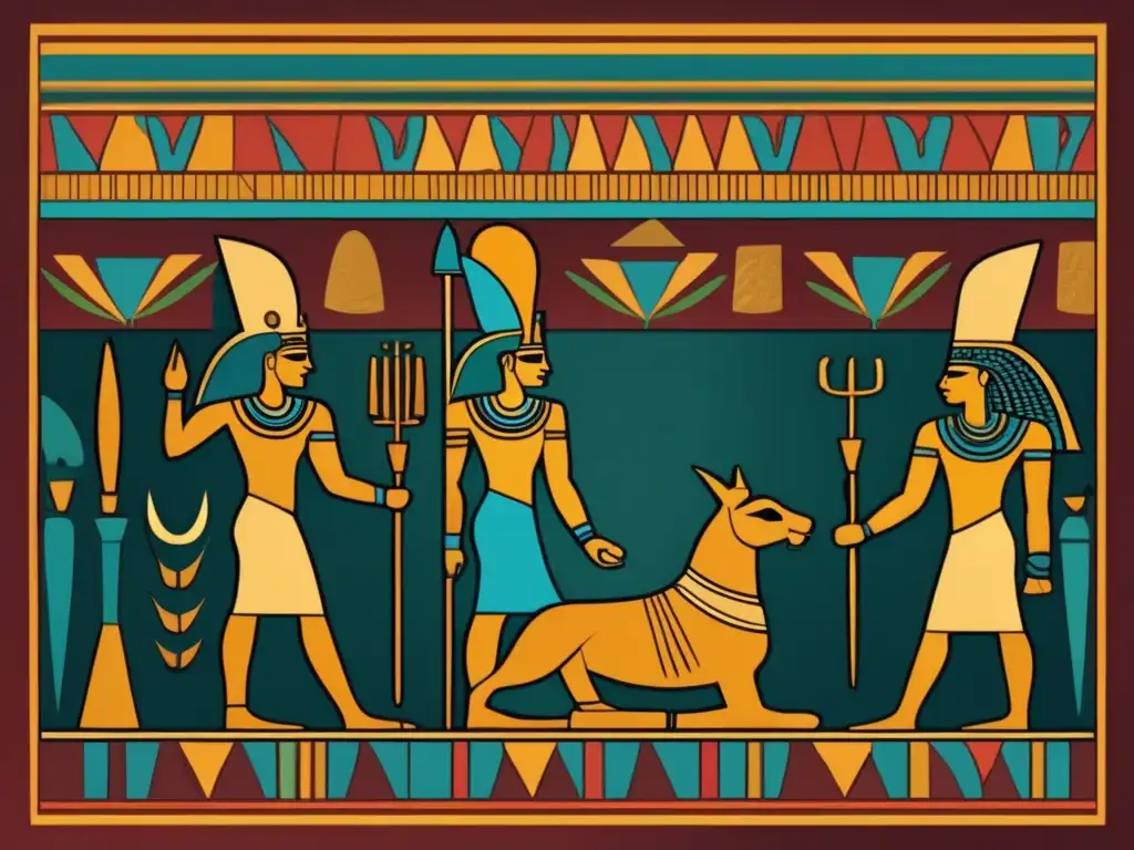 Una ilustración vintage de la Paleta de Narmer, mostrando detalles intrincados y colores vibrantes
