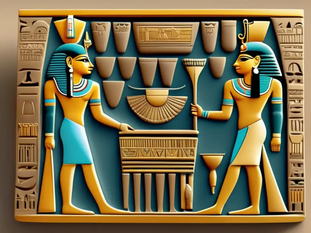 Ilustración vintage de la icónica Paleta de Narmer, símbolo de la unificación de Egipto
