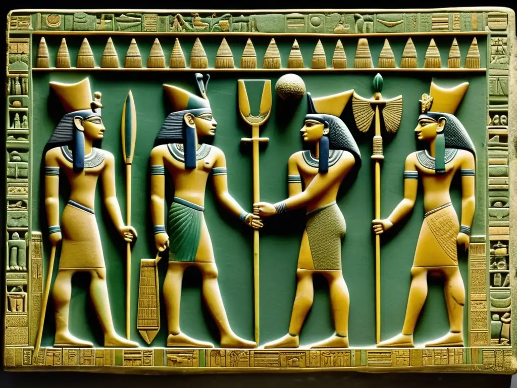 La Paleta de Narmer, unificación y símbolo de poder en una imagen detallada y vintage que refleja la grandeza del antiguo faraón egipcio