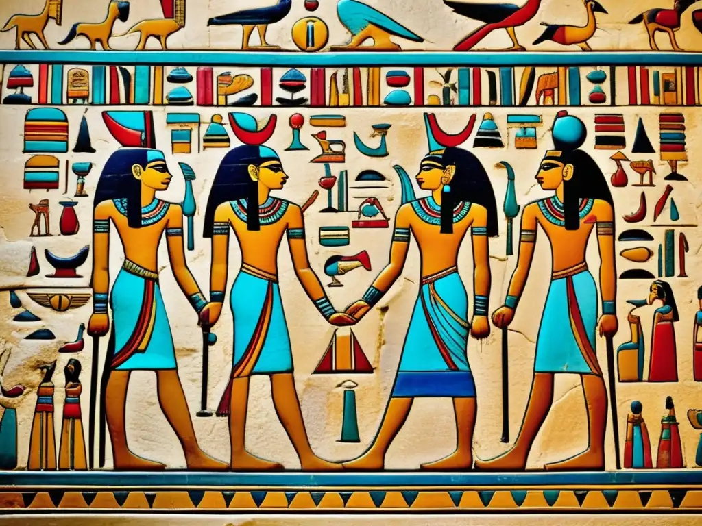 Panel de jeroglíficos egipcios, representación artística que preserva la historia y la importancia cultural