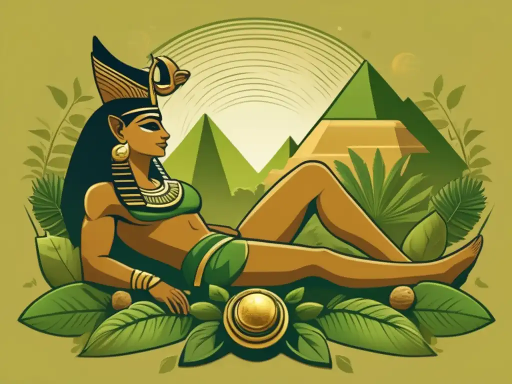 Papel de Geb en mitología egipcia: La conexión íntima entre la diosa Nut y el dios de la tierra, Geb, en una imagen detallada y vintage