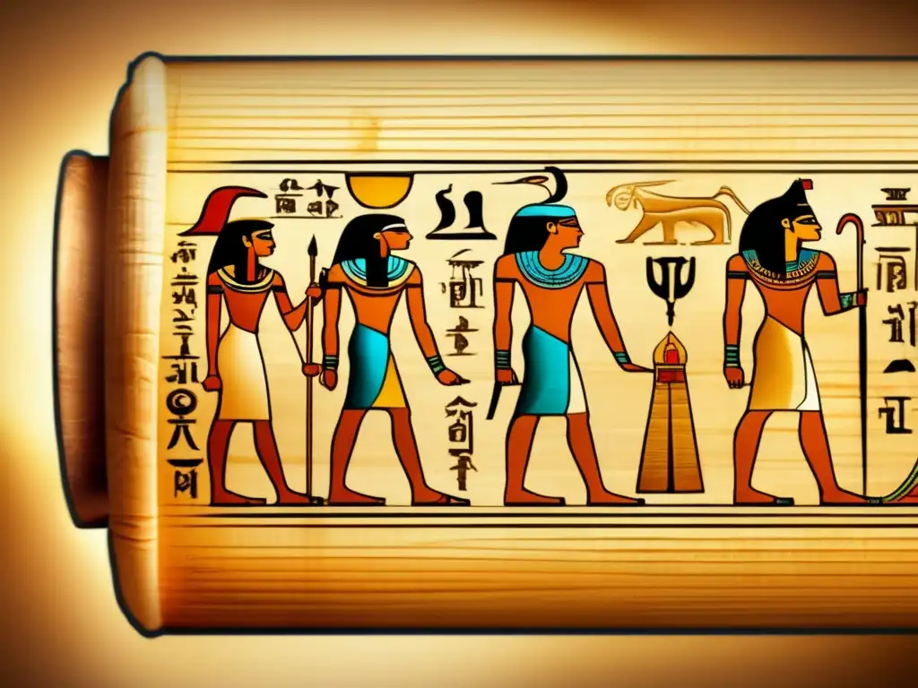 Un papiro antiguo con encantamientos para más allá Egipto