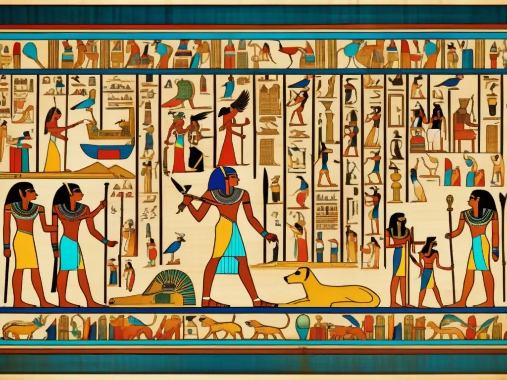 Papiro de Ani ilustrado mitología egipcia: Escenas vibrantes del Libro de los Muertos, guiado por dioses, Ani se adentra en el inframundo