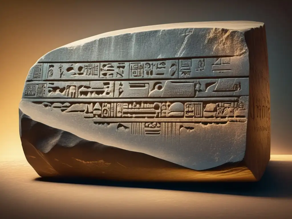 La Piedra de Rosetta en 8k, con inscripciones hieroglíficas detalladas y apariencia vintage