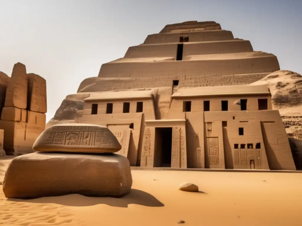 Majestuosamente, la Piedra de Palermo se muestra junto al Templo de Ptah en Menfis, revelando sus detalladas inscripciones jeroglíficas