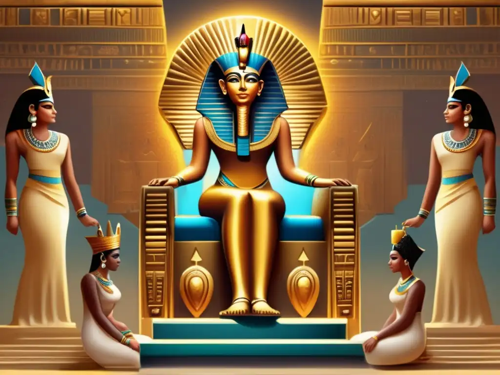 Una pintura detallada en estilo vintage inspirada en el arte del antiguo Egipto