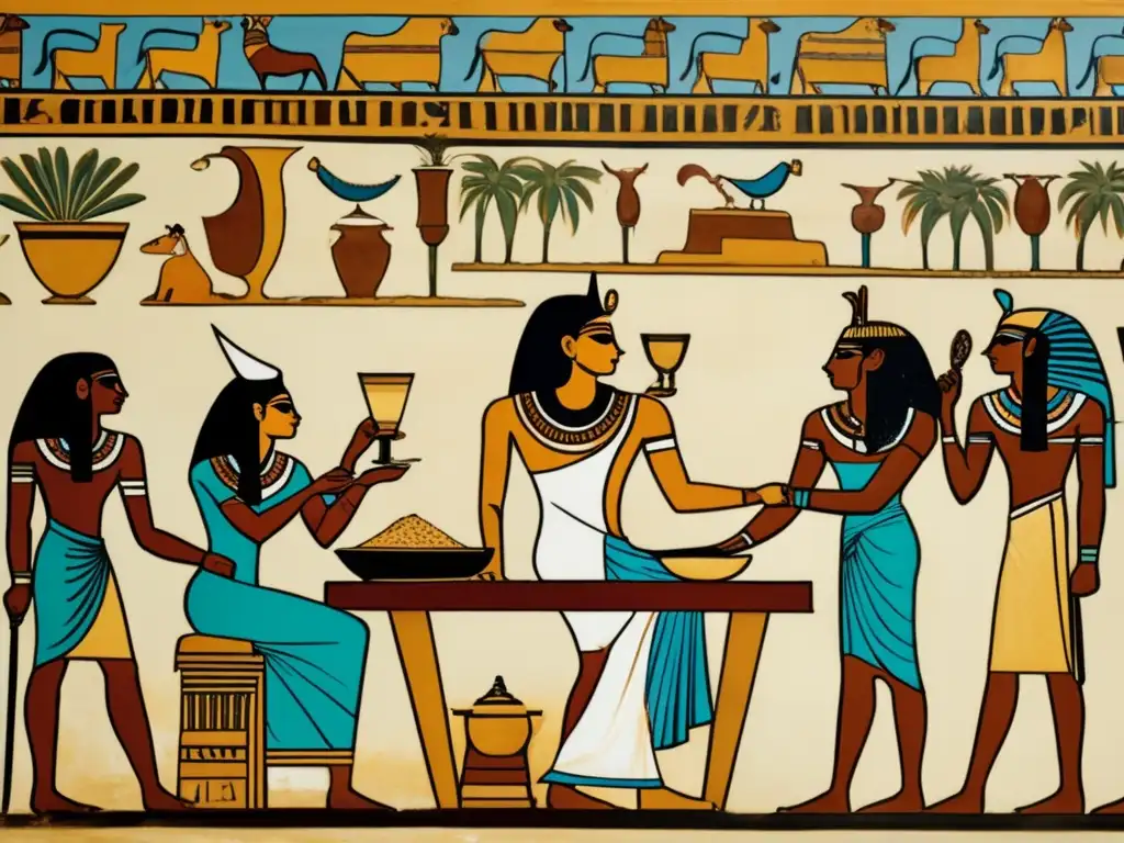 Una pintura mural egipcia antigua y bien conservada muestra a egipcios disfrutando de lácteos en una comida