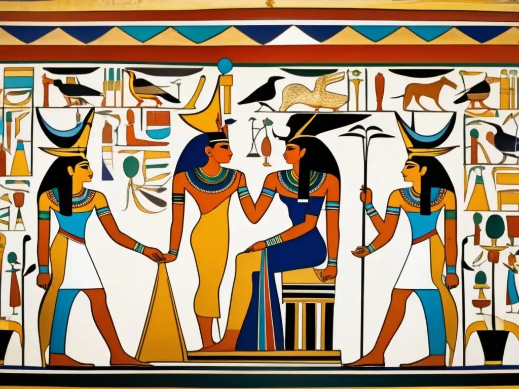 Una pintura mural egipcia antigua de la tumba de Nefertari, con proporciones antinaturales en el arte egipcio