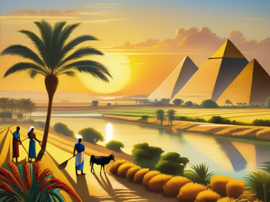 Pintura vibrante que muestra la agricultura en el Imperio Nuevo egipcio