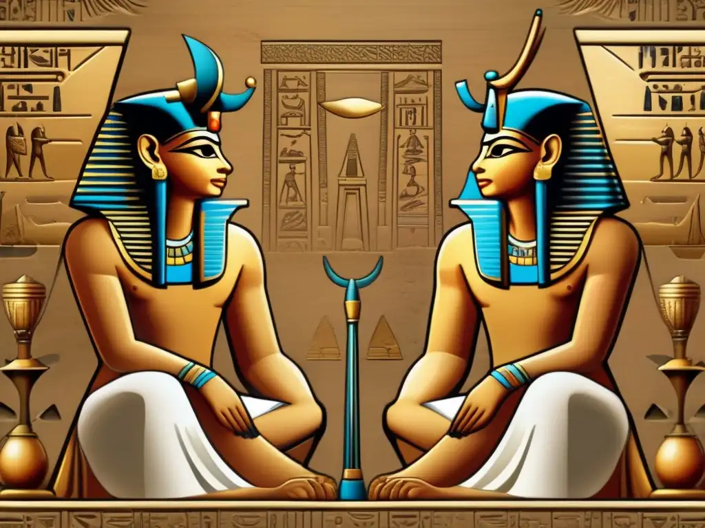 Una pintura vintage que muestra la grandeza y sofisticación del arte egipcio antiguo durante el Reino Antiguo
