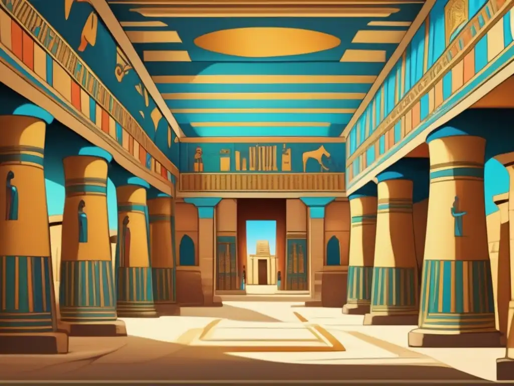 Explora la función de las pinturas en templos egipcios antiguos con esta imagen detallada y vibrante