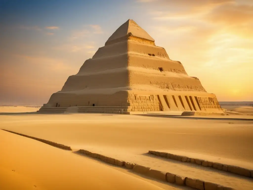 La Pirámide escalonada de Zoser en Saqqara, Egipto, exuda antigua grandiosidad con su fascinante estructura escalonada