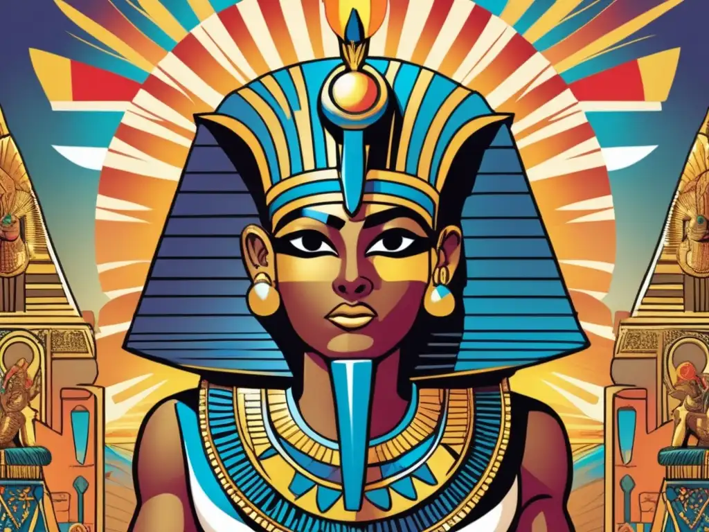 Una portada de cómic vintage inspirada en la mitología egipcia, con colores vibrantes y detalladas ilustraciones