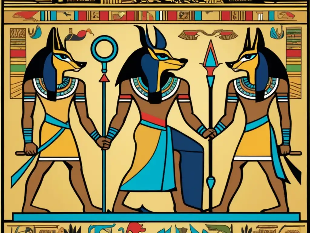 Una portada de cómic vintage detallada con dioses egipcios icónicos como Anubis, Isis y Horus