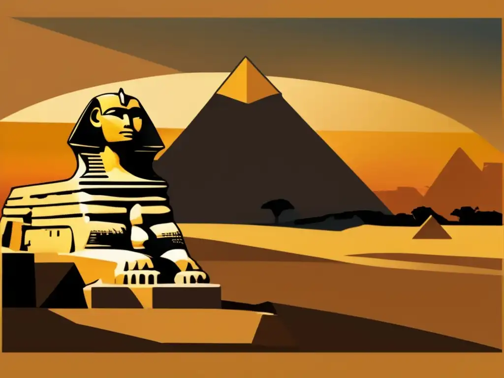 La presencia del número de oro en el arte egipcio se revela en esta imagen vintage del majestuoso esfinge frente a la Gran Pirámide de Giza