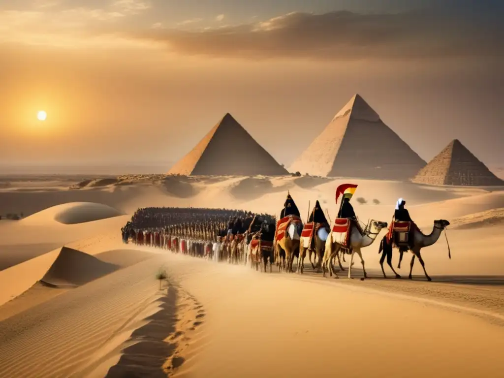 Una procesión funeraria en el Antiguo Egipto: Ritos y misterio en el desierto, con las pirámides de Giza de fondo