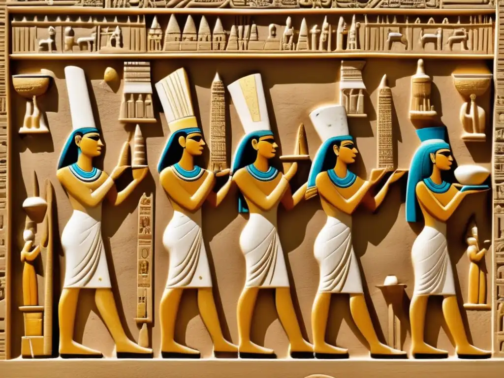 Una procesión de sacerdotes y sacerdotisas realiza un ritual sagrado en Egipto antiguo