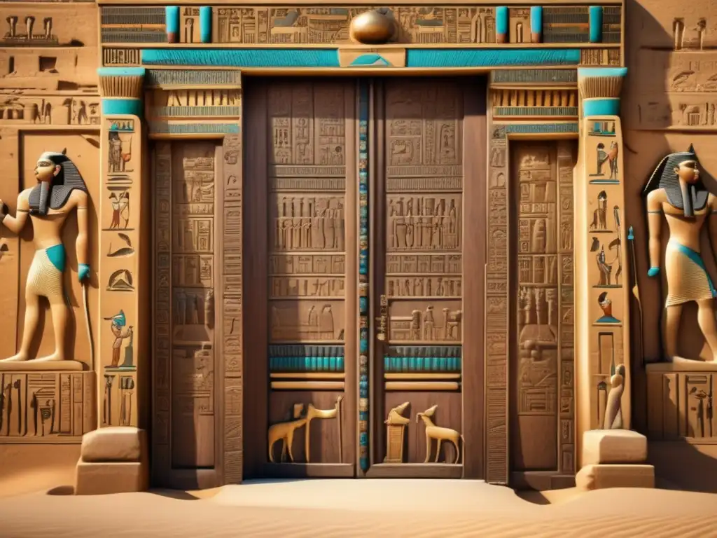 Una puerta de arquitectura egipcia antigua, detallada y llena de historia
