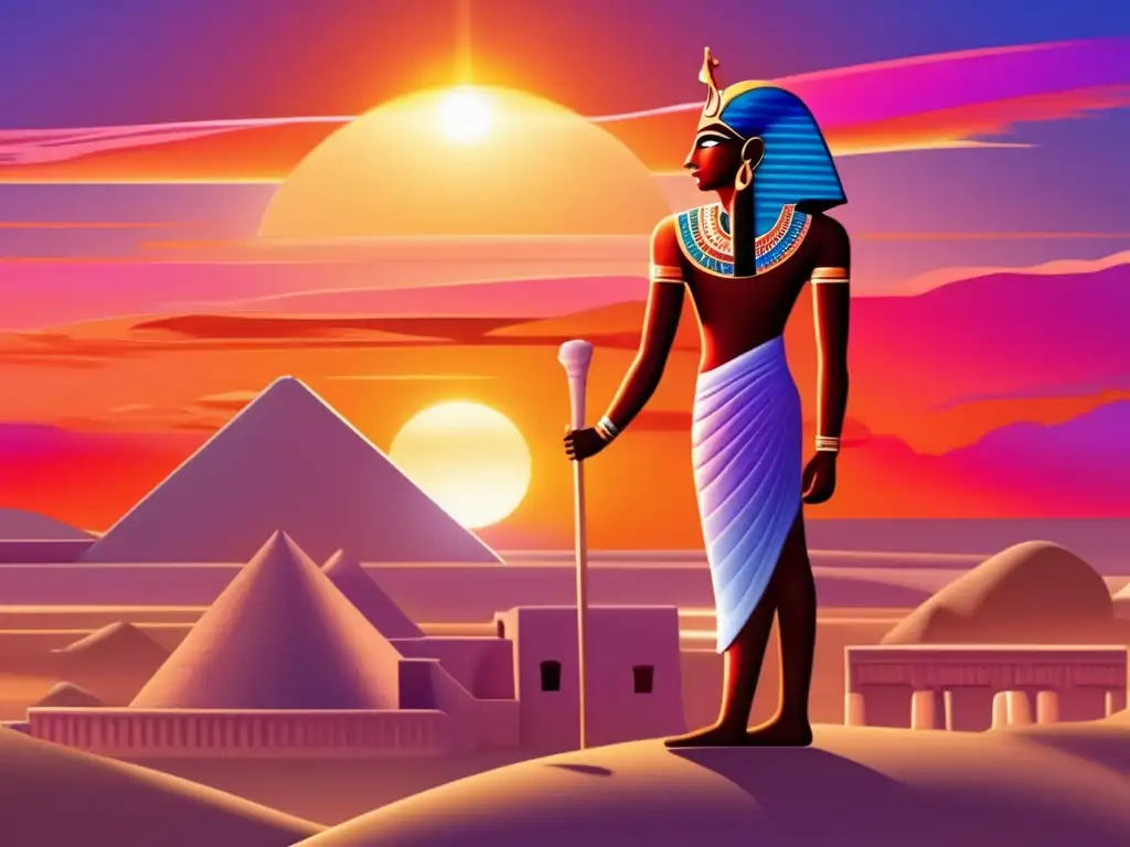 Puesta de sol sobre la antigua ciudad de Amarna, Akhenatón lidera una revolución cultural en el enigma del Antiguo Egipto